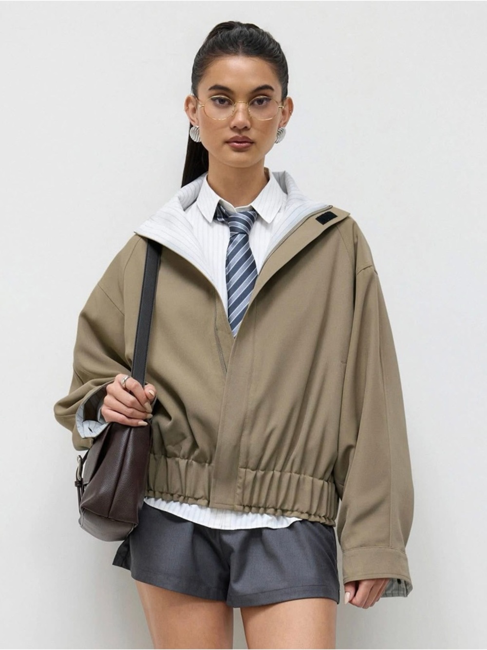 Cider OVERSIZED ELASTIC WAIST JACKET WITH STRIPED LINING medium nwt